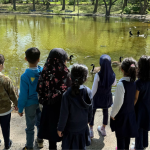 Kindergarten went on a nature walk to explore the outdoors and learn about plants, insects, and their environment.